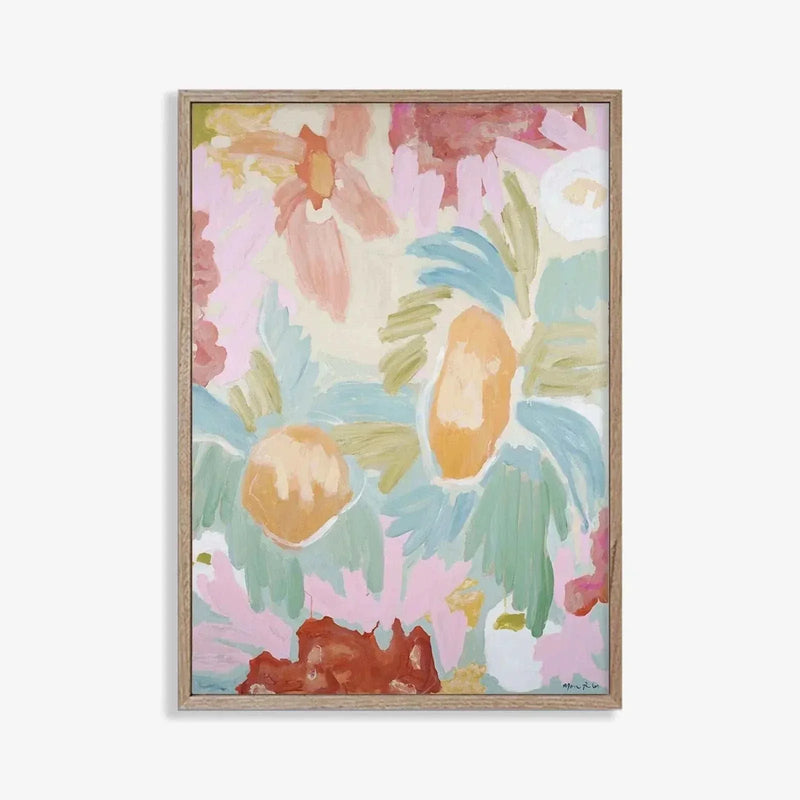 Marcia Priestley Limited Edition abstract floral canvas print with floating oak frame