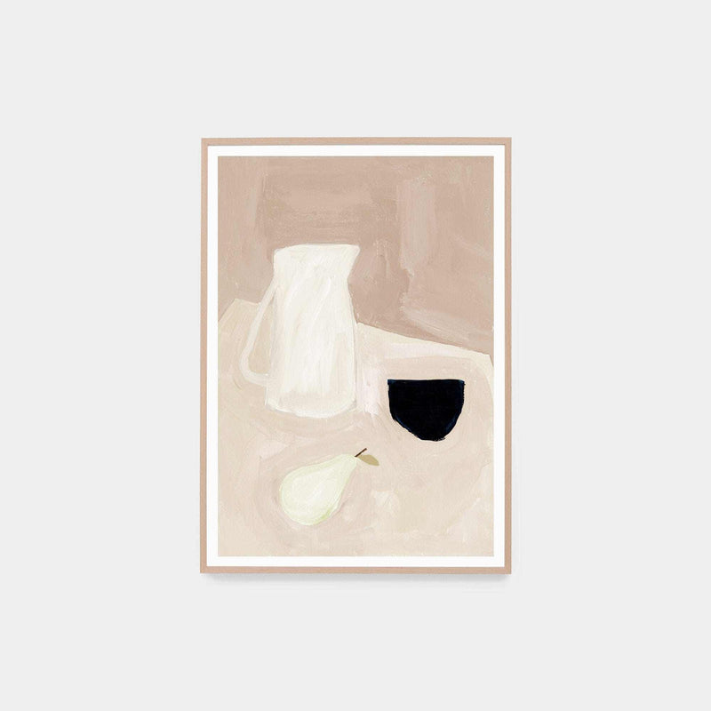 Middle of Nowhere tabletop study framed print with blush tones, oak frame, white border, and abstract still life art.