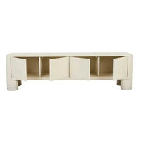 GlobeWest Frankie Entertainment Unit in fossil ash veneer with four doors and open storage compartments