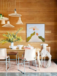 Marcia Priestley limited edition fine art canvas print The Sands in floating oak frame displayed in modern dining room