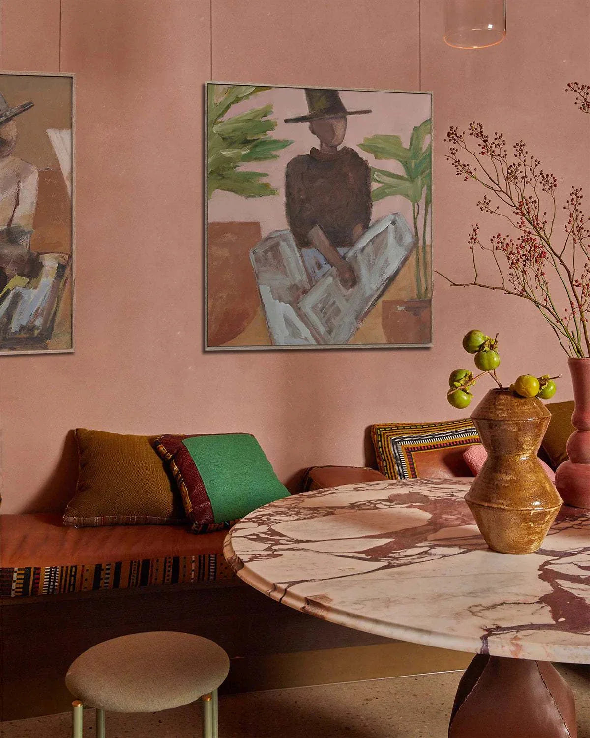 Marcia Priestley Limited Edition fine art canvas print Traveller 1 with floating oak frame in stylish living room setting