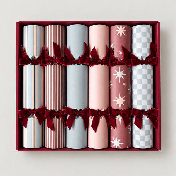 norsu STUDIO Oversized Luxe Christmas Crackers, Blue/Blush/Burgundy – Set of 6