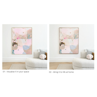Designer selecting art packages for virtual wall styling service