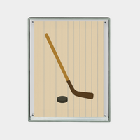 Minimalist digital Hockey Life Print showing a hockey stick and puck on a beige striped background.