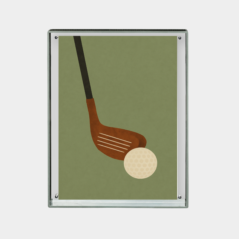 On the Green Golf Print digital downloadable artwork with golf club and ball on green background
