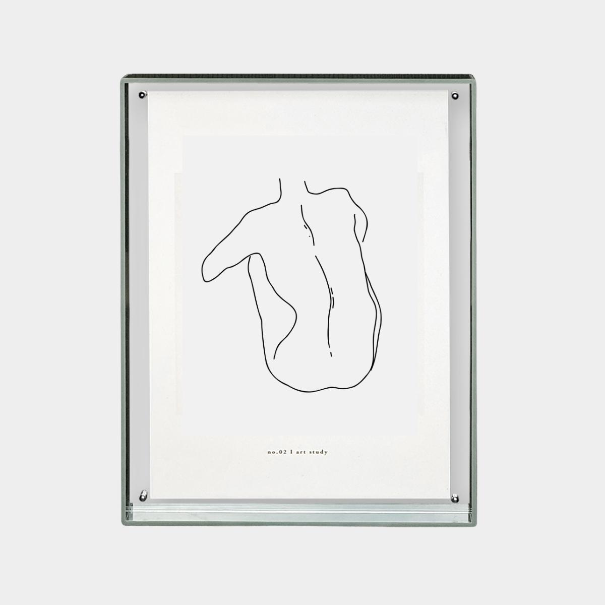 Minimalist digital downloadable art print of a simple line drawing of a human back in a modern frame
