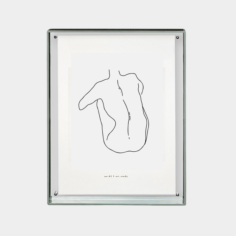 Minimalist digital downloadable art print of a simple line drawing of a human back in a modern frame
