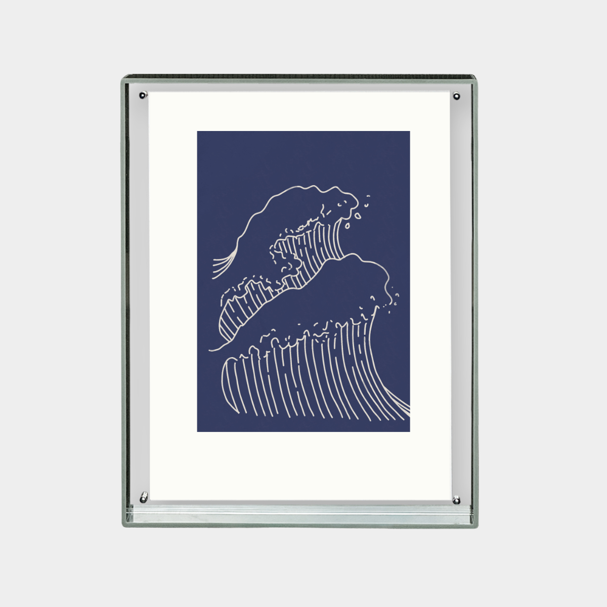 Minimalist line art of ocean waves in navy blue, high-resolution digital download print