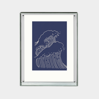 Minimalist line art of ocean waves in navy blue, high-resolution digital download print