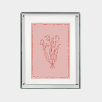 downloadable digital print of simple red tulip line art on pink background in modern frame