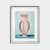 Framed digital download print of a striped vase on a blue background with high-resolution quality.