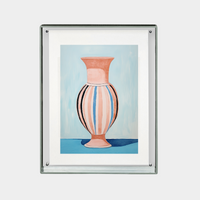 Framed digital download print of a striped vase on a blue background with high-resolution quality.