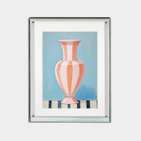 downloadable digital print of pink and white striped vase artwork in modern frame