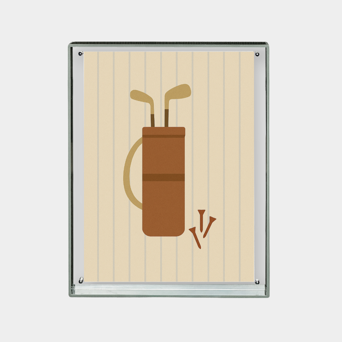 digital print of minimalist golf bag and tees wall art in beige tones