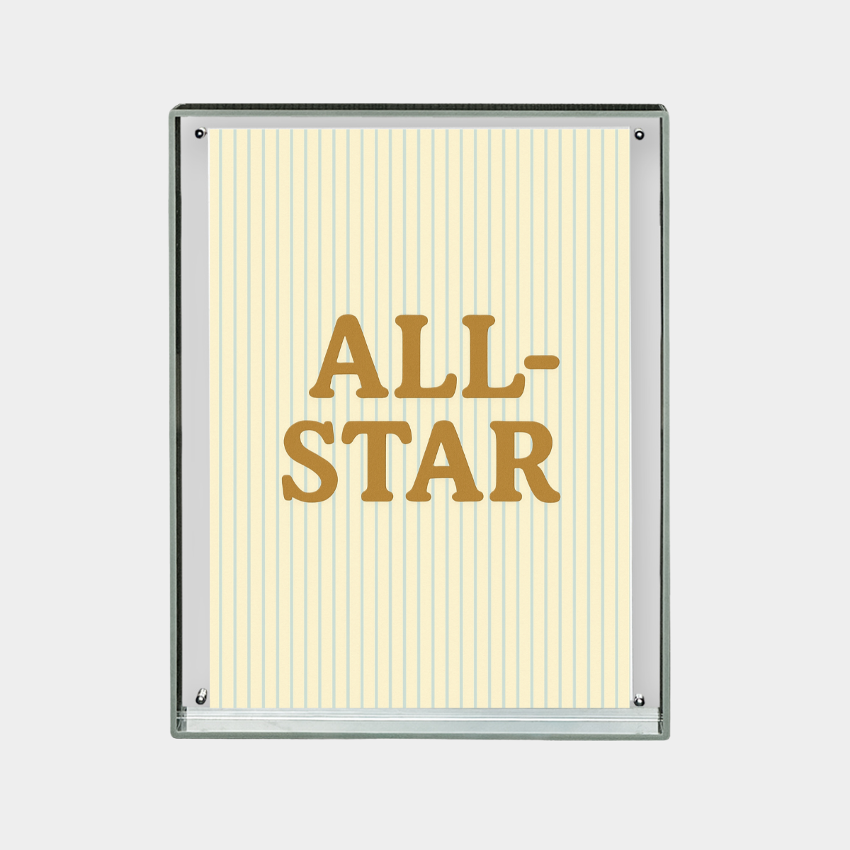 Downloadable digital print featuring "ALL-STAR" text on a striped background in vintage style