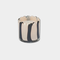 Ella Glass Candle in ivory and black striped hand-painted glass holder