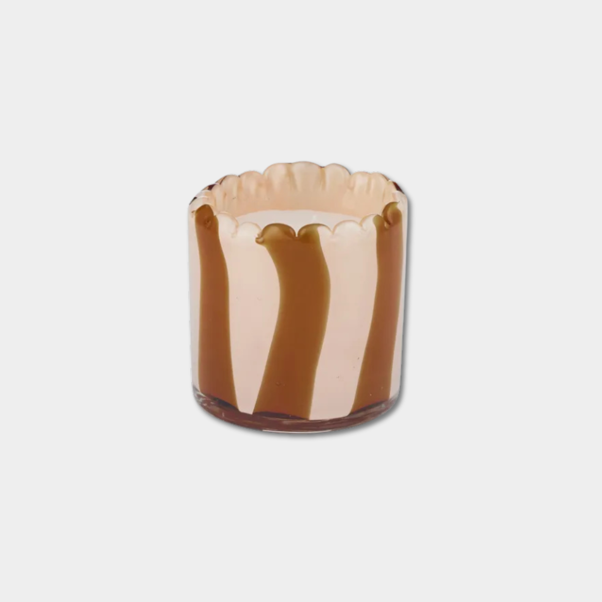 Ella Glass Candle in rust and rose striped hand-painted glass vessel, decorative scented candle for home ambiance