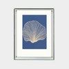 She Sells Sea Shells digital downloadable print of beige sea shell on blue background in modern frame
