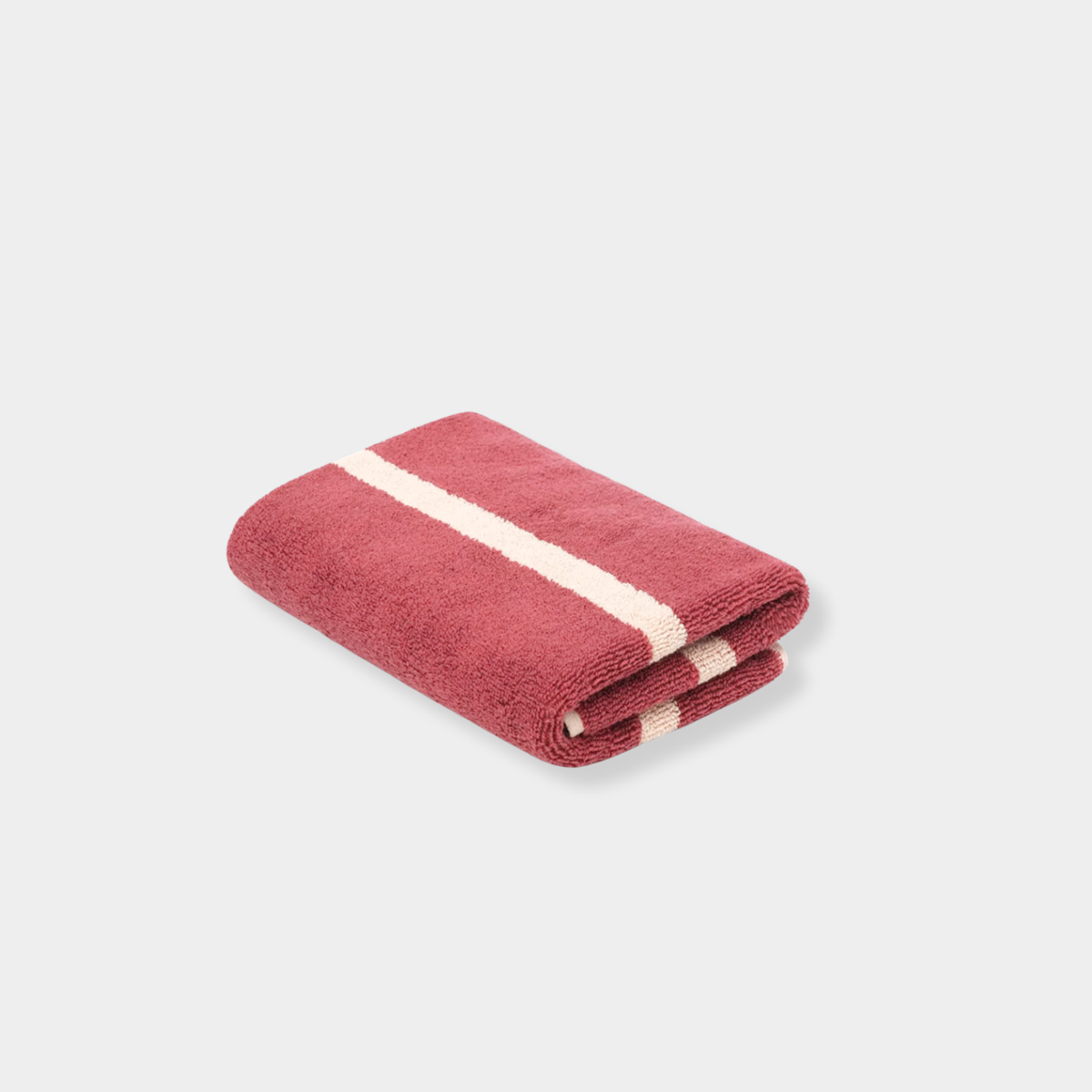 Folded Loop Home Hand Towel in ruby with almond blush pinstripe made from organic cotton