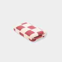 Folded Loop Home Hand Towel in ruby and almond blush brick checkered pattern made from GOTS organic cotton with jacquard weave.