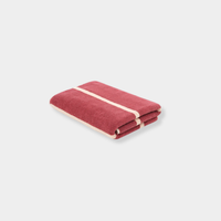 Folded Loop Home Bath Towel in ruby and almond blush pinstripe design made from organic cotton with jacquard weave