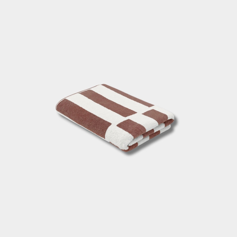 Folded Loop Home Bath Sheet towel in coffee and ivory stripes made from organic cotton