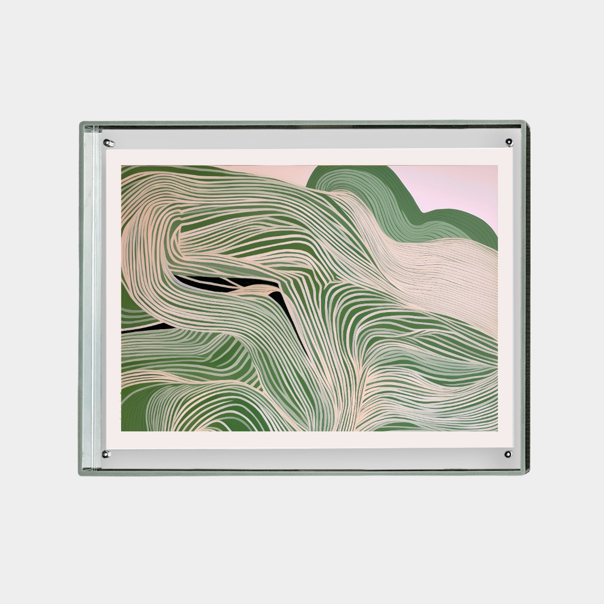 abstract wavy lines in green and beige downloadable digital print framed