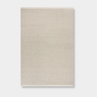 Baya Clifton Floor Rug in ash tone, handcrafted 100% New Zealand wool with hand-knotted loop pile and flat edge finish.