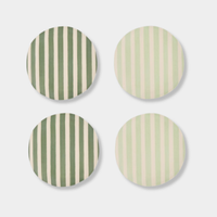 Set of four Davis & Waddell Saltara Bamboo Fibre Dinner Plates with dark green and mint green stripes