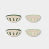 Davis & Waddell 4-piece eco-friendly bamboo fibre bowl set in dark green and mint green with striped design