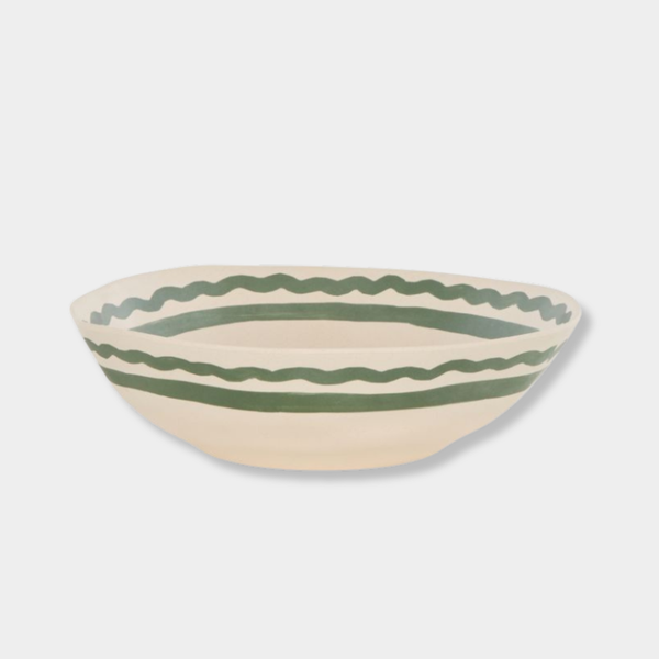 Davis & Waddell Salad Bowl in dark green bamboo fibre with wiggly striped design, eco-friendly and durable.