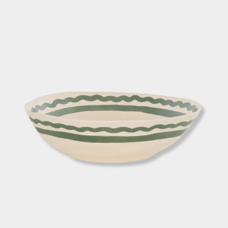 Davis & Waddell Salad Bowl in dark green bamboo fibre with wiggly striped design, eco-friendly and durable.