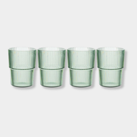 Set of four green Saltara RPET tumblers with ribbed texture, made from recycled plastic, 400ml capacity, durable and eco-friendly drinkware.