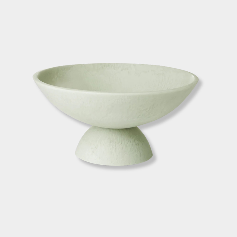 Aries Resin Pedestal Bowl in sage green with modern minimalist design, made of durable resin, ideal for decorative and functional use.