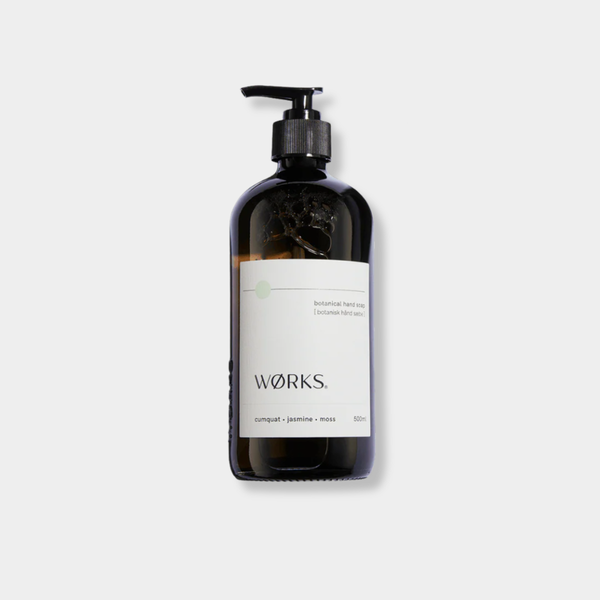 Works Hand Soap cumquat jasmine moss in refillable smoky grey glass bottle 500ml