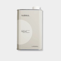 Works Hand Soap Vetiver 1L aluminium refill canister with inbuilt pourer, recyclable and mess-free.