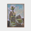 Marcia Priestley limited edition canvas print Chaps Moonshine abstract figure with hat in floating oak frame