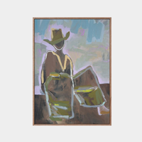 Marcia Priestley limited edition canvas print Chaps Moonshine abstract figure with hat in floating oak frame