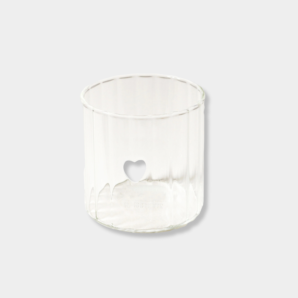 Robert Gordon Haven Glass Tumbler with heart-shaped etched design, premium borosilicate glass, 325ml capacity, Australian-made.