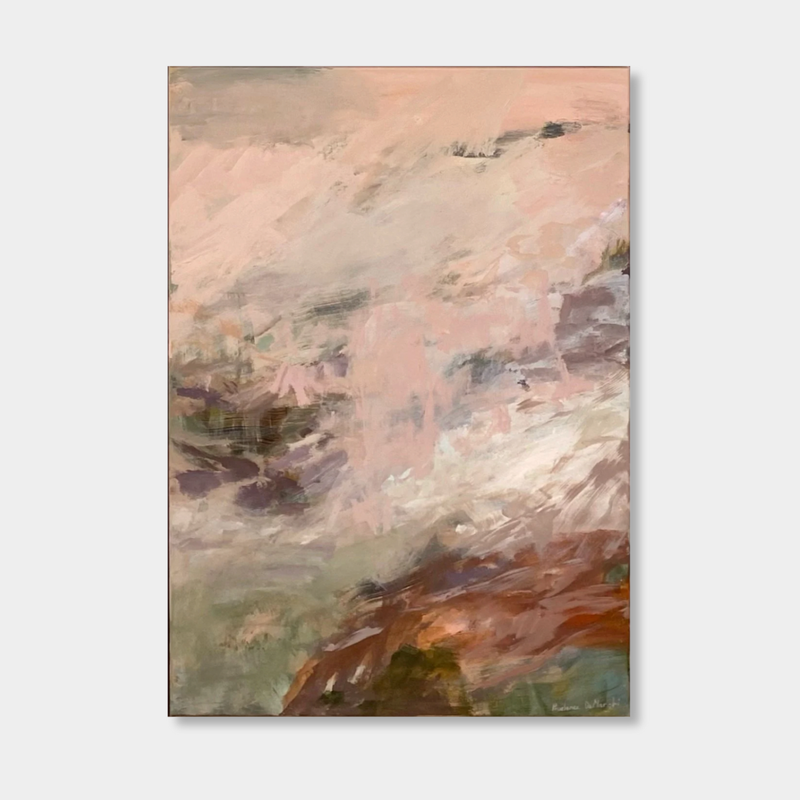 Abstract contemporary Earth art print by Prudence De Marchi in soft pinks, browns, and greens on canvas