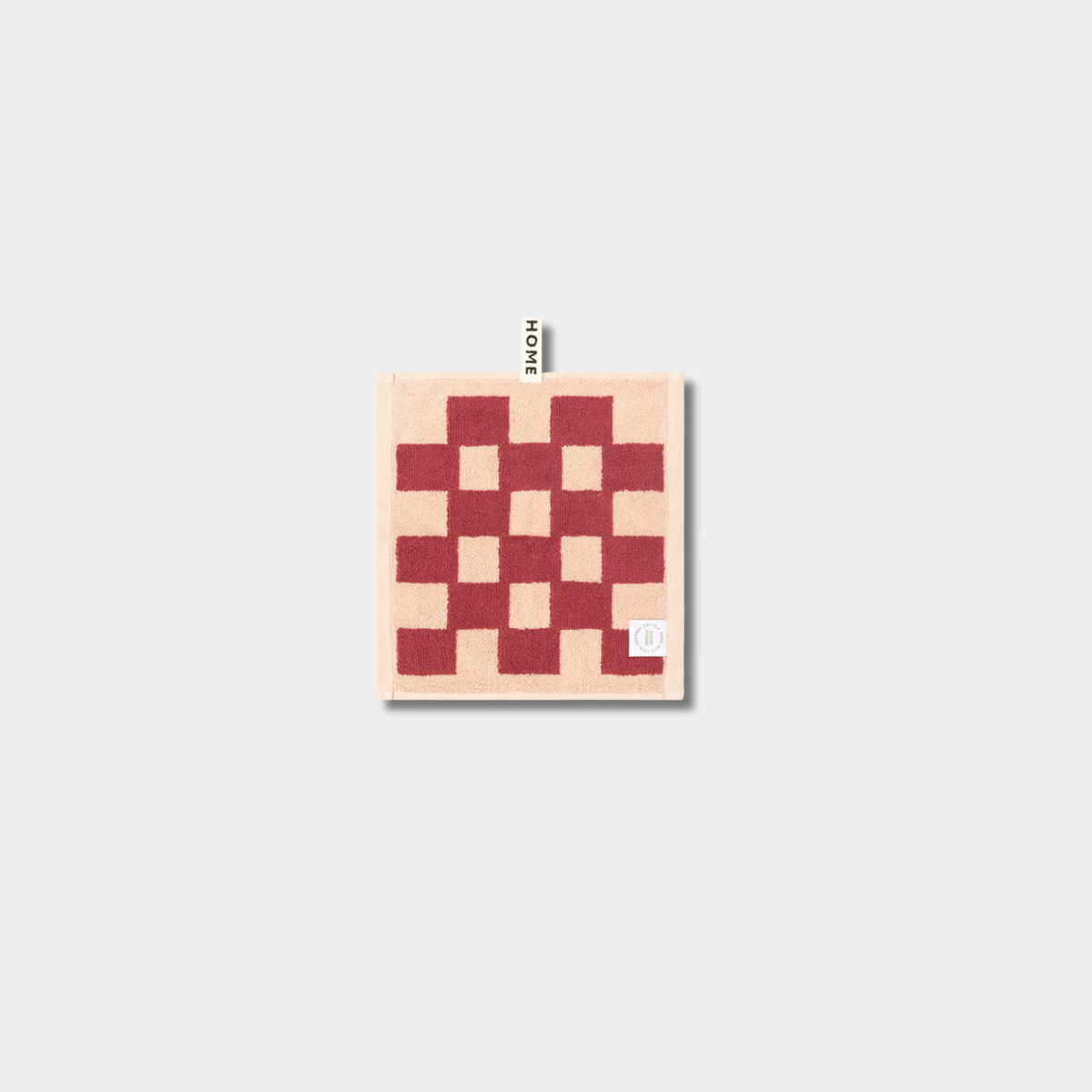 Loop Home Face Towel in ruby and almond brick pattern, 30x30 cm organic cotton jacquard weave from Türkiye