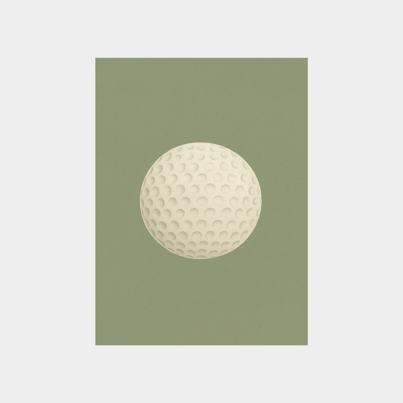 Minimalist golf ball print digital downloadable art on green background
