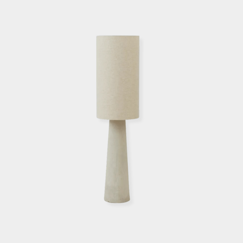 Maggie Fibreglass Floor Lamp with natural linen shade in contemporary minimalistic design