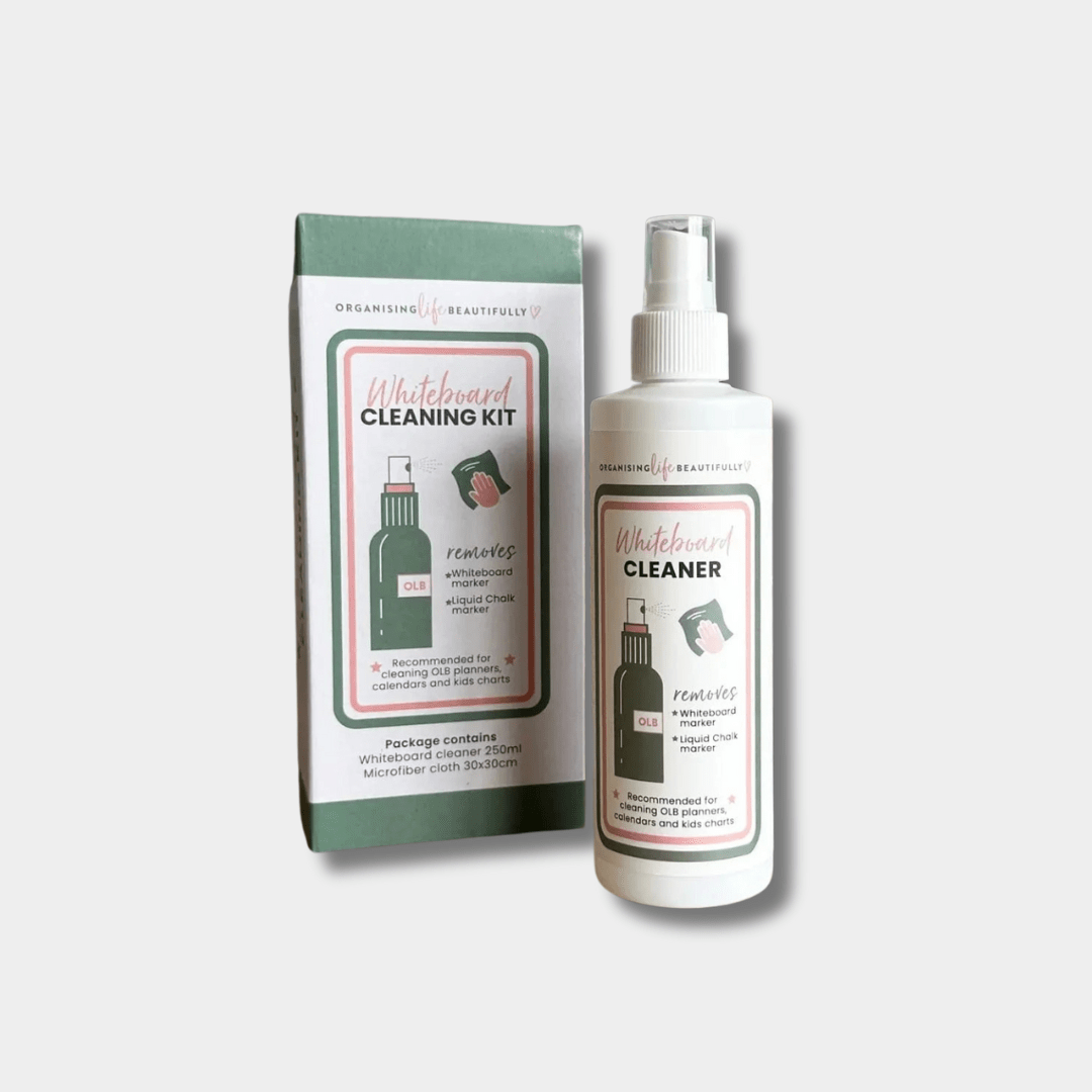White Board Cleaning Kit with 250ml spray bottle and 30x30cm microfiber cloth for removing whiteboard markers and liquid chalk