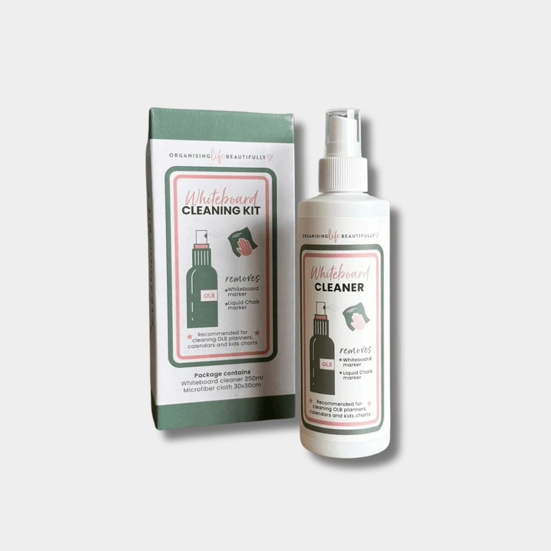 White Board Cleaning Kit with 250ml spray bottle and 30x30cm microfiber cloth for removing whiteboard markers and liquid chalk