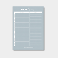 Sky blue magnet meal planner with weekly menu layout and shopping list section for fridge organization