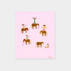 Oak framed Lottie Rae Gangstas' Paradise 11 fine art canvas print with abstract cowboy figures on pink background