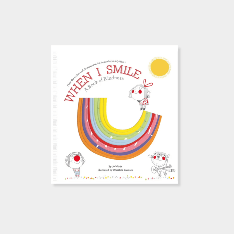 Cover of "When I Smile Book" showing colorful rainbow and playful child illustrations promoting kindness and smiles.