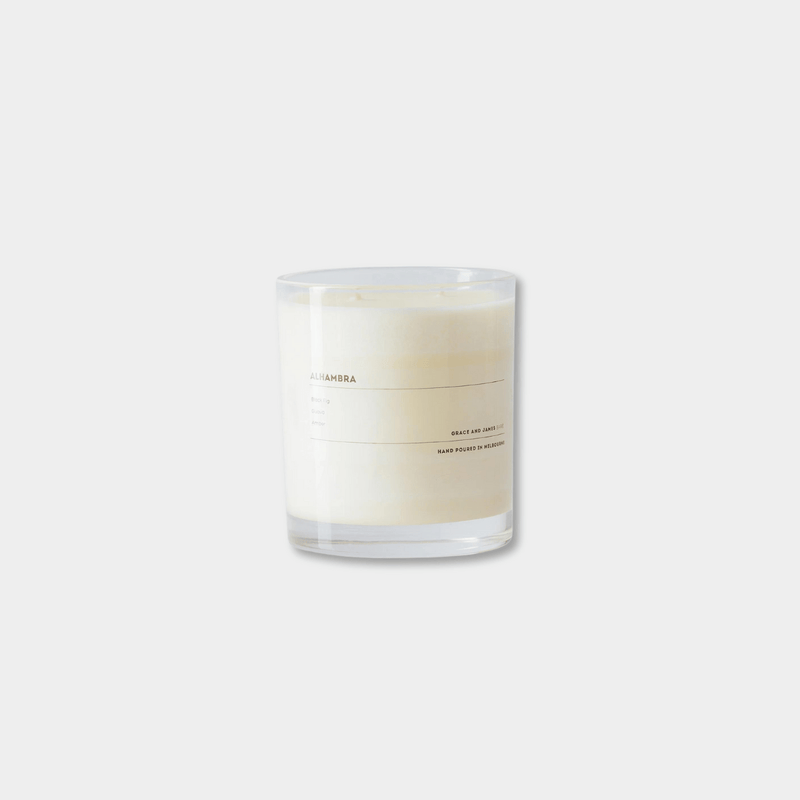 Grace and James Antibes scented soy wax candle with double wick and 80-hour burn time