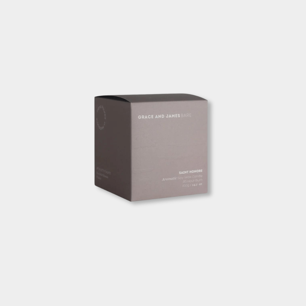 Grace and James Saint Honoré 80 hour burn soy wax scented candle packaging box